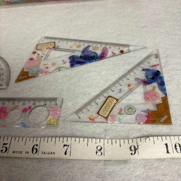 STITCH 4 RULER SET with 2 Plastic Pouches Dessert Print Disney Japan - Picture 9 of 12